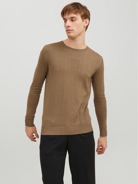 Jack & Jones Sweter 12208364 Brązowy Regular Fit. Brązowe swetry męskie Jack & Jones, m, bez wzorów, z bawełny, bez kołnierzyka, bez ramiączek. Za 99.99 zł.
