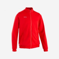 Bluza piłkarska Kipsta Essential treningowa. Czerwone bluzy męskie KIPSTA, s, bez wzorów, z elastanu, sportowe, bez ramiączek, bez kaptura. Za 79.99 zł.