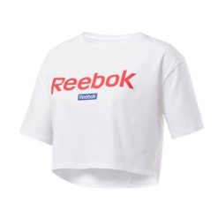 Koszulka sportowa damska Reebok Linear Logo Crop Tee. Białe koszulki sportowe damskie Reebok, bez wzorów, bez ramiączek. Za 118.00 zł.
