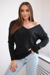 Sweter pleciony z dekoltem V grafitowy. Szare swetry nierozpinane damskie KESI, l, bez wzorów, z wełny, bez kołnierzyka, plus size, bez ramiączek. Za 158.92 zł.