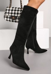 Czarne Eleganckie Kozaki Vices z Ekozamszu na Szpilce Izaiella. Czarne kozaki damskie Renee, bez wzorów, z jeansu, bez obcasa, na obcasie, bez zapięcia. Za 159.99 zł.