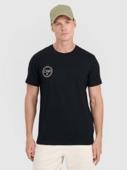 4F T-shirt regular z nadrukiem męski - czarny L. Czarne koszulki sportowe męskie 4F, l, bez wzorów, z bawełny, bez ramiączek. Za 49.99 zł.