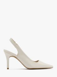 Lakierowane kremowe czółenka typu slingback. Brązowe czółenka damskie Ryłko, bez wzorów, z gumy, bez obcasa, na szpilce, bez zapięcia. Za 349.99 zł.