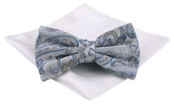Mucha Męska z Poszetką (Zestaw) - Chattier - Srebrny i Niebieski Kolor. Szare krawaty i muchy Chattier, bez wzorów, eleganckie. Za 59.00 zł.
