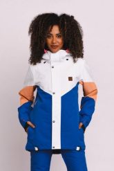 Kurtka narciarska i snowboardowa 1080 - pastelowa brzoskwinia, biel i błękit. Białe kurtki sportowe damskie OOSC, na zimę, xl, bez wzorów, z materiału, bez ramiączek, z kapturem, narciarskie. Za 1,445.99 zł.