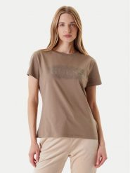 Guess T-Shirt V5YI08 J1314 Brązowy Regular Fit. Brązowe t-shirty damskie Guess, xs, z aplikacjami, z bawełny, bez kołnierzyka, bez ramiączek. Za 109.99 zł.