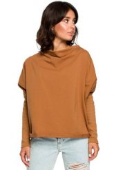 Karmelowa Oversizowa Bluza z Dekoltem Typu Woda. Brązowe bluzy damskie MOE, l, bez wzorów, z bawełny, bez ramiączek, bez kaptura. Za 209.90 zł.