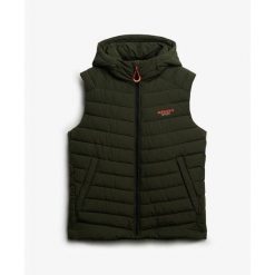 Kurtka puchowa bez rękawów Superdry Fuji. Zielone kurtki męskie Superdry, uniwersalny, bez wzorów, z materiału, eleganckie, bez kaptura. Za 466.25 zł.
