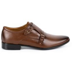 Olivier Skórzane buty wizytowe Monki 287LU brązowe. Brązowe buty wizytowe męskie bez wzorów, z jeansu, bez obcasa, bez zapięcia. Za 367.89 zł.