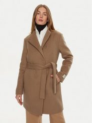 Calvin Klein Płaszcz wełniany K20K207700 Beżowy Regular Fit. Brązowe płaszcze damskie Calvin Klein, na zimę, bez wzorów, z wełny, bez kołnierzyka, bez kaptura. Za 1,699.00 zł.