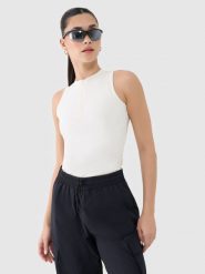 4F Crop-top slim damski - biały XS. Białe topy damskie 4F, xs, bez wzorów, z dzianiny, sportowe, bez kołnierzyka, bez ramiączek. W wyprzedaży za 49.99 zł.