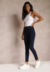 Granatowe Legginsy z Długimi Nogawkami i Gumką w Talii z Bawełny Ayvia. Niebieskie legginsy damskie Renee, bez wzorów, z bawełny. Za 9.99 zł.