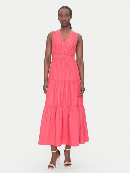 Morgan Sukienka letnia 251-RASKA Różowy Regular Fit. Czerwone sukienki damskie Morgan, na lato, bez wzorów, z bawełny, bez kołnierzyka, bez ramiączek. Za 249.99 zł.