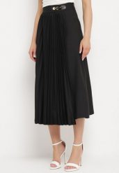 Czarna Rozkloszowana Spódnica Midi Plisowana z Klamerką Faelannia. Czarne spódnice damskie Born2be, m, bez wzorów, eleganckie, maxi, rozkloszowane. Za 159.99 zł.