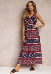 Granatowo-Różowa Sukienka z Wiskozy Maxi w Fantazyjny Print Cannida. Niebieskie sukienki damskie Renee, na lato, l, bez wzorów, z wiskozy, bez kołnierzyka, bez ramiączek, maxi. Za 54.99 zł.