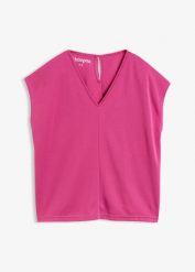 T-shirt z piki z wiskozy. Brązowe t-shirty damskie bonprix, bez wzorów, z wiskozy, eleganckie, bez kołnierzyka, bez ramiączek. Za 54.99 zł.