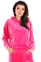 Damska Bluza Typu Kangurka z Weluru - Różowa. Czerwone bluzy damskie Awama, l, bez wzorów, z elastanu, bez ramiączek, bez kaptura. Za 228.90 zł.