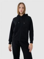 4F Bluza dresowa rozpinana z kapturem damska - czarna M. Czarne bluzy damskie 4F, m, bez wzorów, z bawełny, sportowe, bez ramiączek, z kapturem. W wyprzedaży za 149.99 zł.
