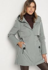 Zielona Klasyczna Kurtka Parka z Kapturem i Ściągaczem w Talii Tulasira. Zielone parki damskie Born2be, l, bez wzorów, z jeansu, z kapturem. Za 219.99 zł.