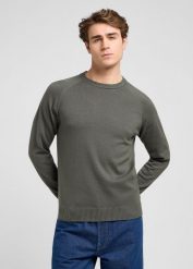 MESKI SWETER LEE CLEAN RAGLAN SWEATER OLIVE GRAY 112370537. Szare swetry męskie Lee, s, bez wzorów, bez kołnierzyka, bez ramiączek. Za 169.99 zł.
