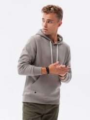 Bluza męska z kapturem BASIC - ciepłoszara V18 - Rozmiar: XL. Szare bluzy sportowe męskie Ombre Clothing, m, bez wzorów, z bawełny, z kapturem. W wyprzedaży za 43.49 zł.