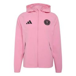 Kurtka przeciwwiatrowa z suwakiem Inter Miami FC Tiro Travel 2026/27. Czarne kurtki męskie Adidas, bez wzorów, sportowe, bez kaptura. Za 380.00 zł.