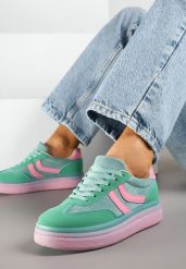 Zielone Sneakersy Typu Kultowe Tenisówki na Niskiej Platformie Olritia. Zielone trampki i tenisówki damskie Renee, bez wzorów, z materiału, bez zapięcia. Za 89.99 zł.