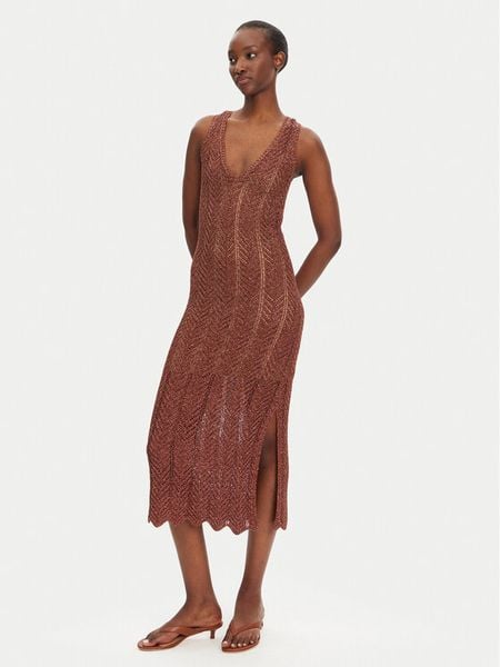 TWINSET Sukienka dzianinowa 251TT319A Brązowy Slim Fit. Brązowe sukienki damskie Twinset, xs, bez wzorów, z dzianiny, bez kołnierzyka, bez ramiączek. Za 809.99 zł.