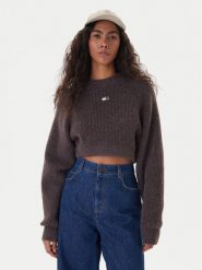 Tommy Jeans Sweter Badge DW0DW22024 Brązowy Regular Fit. Brązowe swetry nierozpinane damskie Tommy Jeans, m, bez wzorów, z jeansu, bez kołnierzyka, bez ramiączek. Za 409.99 zł.