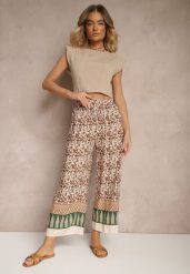 Brązowe Spodnie z Bawełny High Waist z Abstrakcyjnym Wzorem Lisathiela. Brązowe spodnie materiałowe damskie Renee, bez wzorów, z bawełny, z podwyższonym stanem. Za 29.99 zł.