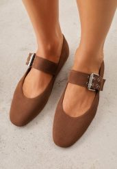 Jasnobrązowe Balerinki Vices w Stylu Mary Jane ze Skórzaną Wkładką Rilaneia. Brązowe balerinki damskie Renee, bez wzorów, z jeansu, klasyczne, bez obcasa, bez zapięcia. Za 69.99 zł.