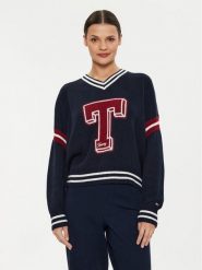 Tommy Jeans Sweter Letterman DW0DW18519 Granatowy Oversize. Niebieskie swetry nierozpinane damskie Tommy Jeans, m, bez wzorów, z jeansu, bez kołnierzyka, bez ramiączek. Za 269.99 zł.