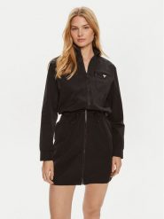 Guess Sukienka codzienna Aurelie V4YK01 WG982 Czarny Regular Fit. Czarne sukienki damskie Guess, na co dzień, xxs, z aplikacjami, z syntetyku, bez kołnierzyka, bez ramiączek, proste. Za 379.99 zł.