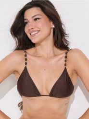 Góra od bikini z dekoracyjnymi ramiączkami - brązowy. Brązowe stroje kąpielowe damskie Sinsay, l, bez wzorów. W wyprzedaży za 19.99 zł.