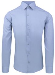 Ciemnoniebieska Koszula Bawełniana o Taliowanym Kroju, Jednokolorowa. Niebieskie koszule męskie Pazzani, bez wzorów, z bawełny, eleganckie, bez kołnierzyka, bez ramiączek. Za 169.00 zł.