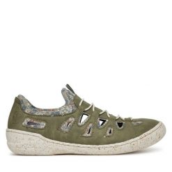 Półbuty Rieker. Zielone półbuty damskie Rieker, bez wzorów, bez obcasa, na płaskiej podeszwie, bez zapięcia. Za 319.99 zł.