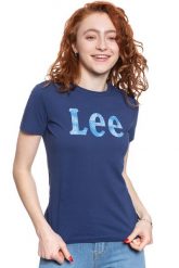 LEE T SHIRT DAMSKI SLIM LOGO TEE BLUEPRINT L43KEHLH 112109663. Niebieskie t-shirty damskie Lee, l, bez wzorów, bez kołnierzyka, bez ramiączek. Za 69.99 zł.