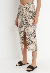 Jasnobeżowa Spódnica Inoos. Brązowe spódnice damskie Born2be, s, bez wzorów, z tkaniny, midi, kopertowe. Za 39.99 zł.