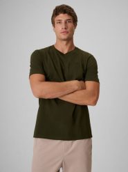 4F T-shirt regular gładki męski - khaki XXL. Brązowe t-shirty męskie 4F, m, bez wzorów, z bawełny, bez kołnierzyka, bez ramiączek. Za 49.99 zł.