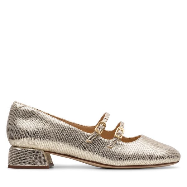 Półbuty Clarks. Żółte półbuty damskie Clarks, bez wzorów, bez obcasa, na obcasie, bez zapięcia. Za 269.99 zł.