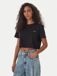 Guess T-Shirt V6GI17 K2984 Czarny Regular Fit. Czarne t-shirty damskie Guess, xxs, z aplikacjami, z bawełny, bez kołnierzyka, bez ramiączek. Za 134.99 zł.