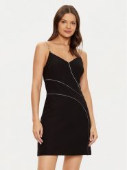 Guess Sukienka koktajlowa W5RK52 KCML0 Czarny Slim Fit. Czarne sukienki damskie Guess, z aplikacjami, z syntetyku, wizytowe, bez kołnierzyka, bez ramiączek. Za 439.99 zł.