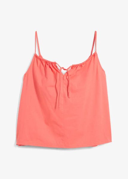 Top na cienkich ramiączkach. Czerwone topy damskie bonprix, bez wzorów, bez kołnierzyka, bez ramiączek. Za 54.99 zł.