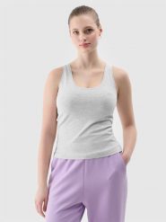 4F Top slim gładki damski - szary XS. Szare topy damskie 4F, xs, bez wzorów, z bawełny, sportowe, bez kołnierzyka, bez ramiączek. W wyprzedaży za 29.99 zł.