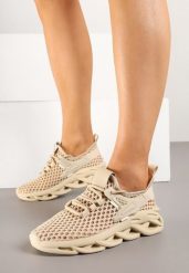 Ciemnobeżowe Siateczkowe Buty Sportowe Sneakersy na Grubej Tłoczonej Podeszwie Telarienna. Brązowe obuwie sportowe damskie Born2be, bez wzorów, z jeansu, bez zapięcia. Za 69.99 zł.
