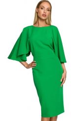 Sukienka elegancka ołówkowa z szerokimi rękawami zielona z pelerynką. Zielone sukienki damskie Sukienki.shop, na komunię, xl, bez wzorów, eleganckie, bez kołnierzyka, bez ramiączek, ołówkowe. Za 289.00 zł.