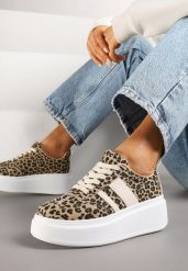 Panterkowe Sneakersy Klasyczne Tenisówki na Grubej Podeszwie z Koturnem Adessia. Trampki i tenisówki damskie Renee, bez wzorów, z jeansu, bez zapięcia. Za 79.99 zł.
