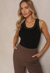 Czarno-Beżowy Dzianinowy Top z Wiskozą i Modalem Sanaliena. Czarne topy damskie Renee, m, bez wzorów, z dzianiny, bez kołnierzyka, bez ramiączek. Za 69.99 zł.