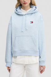 TOMMY JEANS Błękitna damska bluza. Niebieskie bluzy damskie Tommy Jeans, s, bez wzorów, z jeansu, bez ramiączek, z kapturem. W wyprzedaży za 360.99 zł.