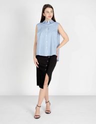 Pinko Koszula "Attutire" | 1V10LW Y7ND | Zeppole Camicia | Kobieta | Biały, Niebieski. Białe koszule damskie Pinko, bez wzorów, z bawełny, bez kołnierzyka, bez ramiączek. W wyprzedaży za 99.00 zł.